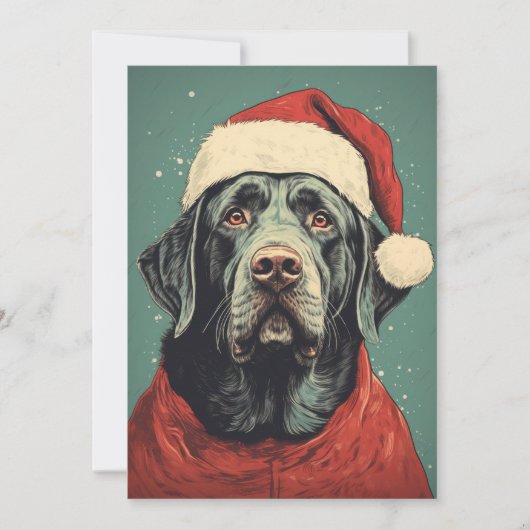 Kerstmis Kerstman Zwarte Labrador Plat Kerstkaart (Voorkant)