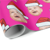 Kerstmis Kerstmannenhoed Aangepaste Gezichts Foto Cadeaupapier (Rol Hoek)