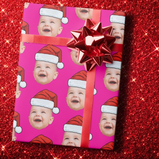 Kerstmis Kerstmannenhoed Aangepaste Gezichts Foto Cadeaupapier