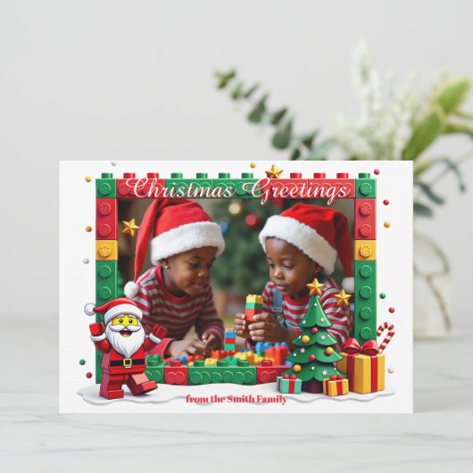 Kerstmis Kerstmannetje Bouwers kaart (Staand voorkant)