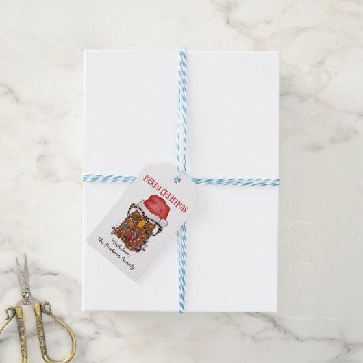 Kerstmis: Kerstmis — Chicken Glasses Santa Hat Cadeaulabel (Met Touw)