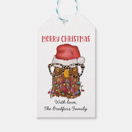 Kerstmis: Kerstmis — Chicken Glasses Santa Hat Cadeaulabel (Voorkant)