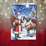 Kerstmis: Kerstmis Feestdagen Kaart<br><div class="desc">Gepersonaliseerde kerstkaart met een illustratie van Santa die chocoladekoekjes eet en een rendier dat wortelen eet op kerstavond.</div>