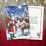 Kerstmis: Kerstmis Feestdagenkaart<br><div class="desc">Gepersonaliseerde kerstkaart met een illustratie van Santa die chocoladekoekjes eet en een rendier dat wortelen eet op kerstavond.</div>