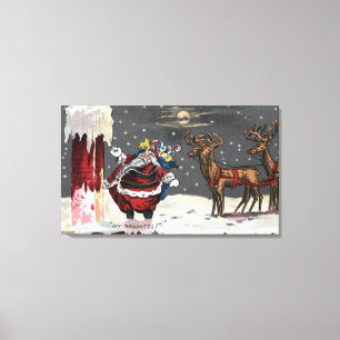 Kerstmis, kerstmis, kerstman en schoorsteen canvas afdruk