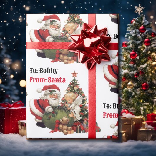 Kerstmis, kerstmis, naam van kerstman en Angel Cadeaupapier