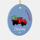 Kerstmis: kerstmis - persoonlijk blauw keramisch ornament (Rechts)