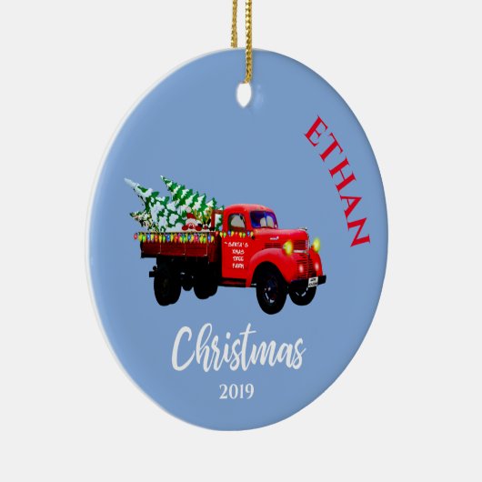 Kerstmis: kerstmis - persoonlijk blauw keramisch ornament (Rechts)