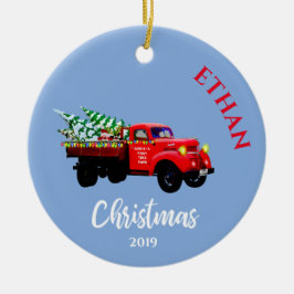 Kerstmis: kerstmis - persoonlijk blauw keramisch ornament