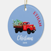 Kerstmis: kerstmis - persoonlijk blauw keramisch ornament (Links)