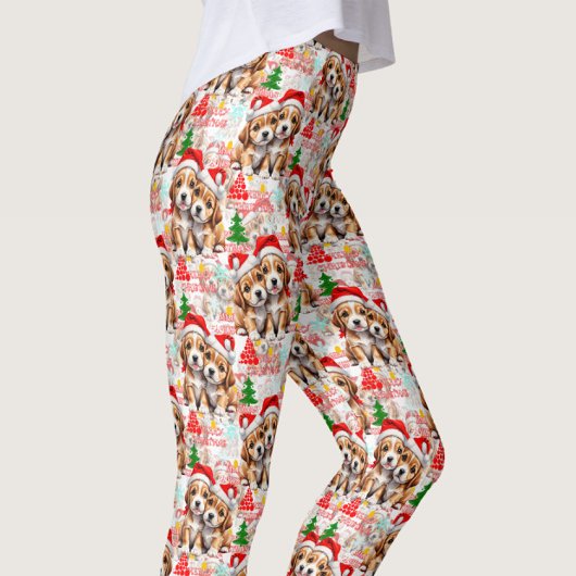 Kerstmis Kerstmuts Hond Puppy Ontwerp - Wit Leggings