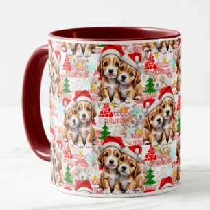 Kerstmis Kerstmuts Hond Puppy Ontwerp - Wit Mok