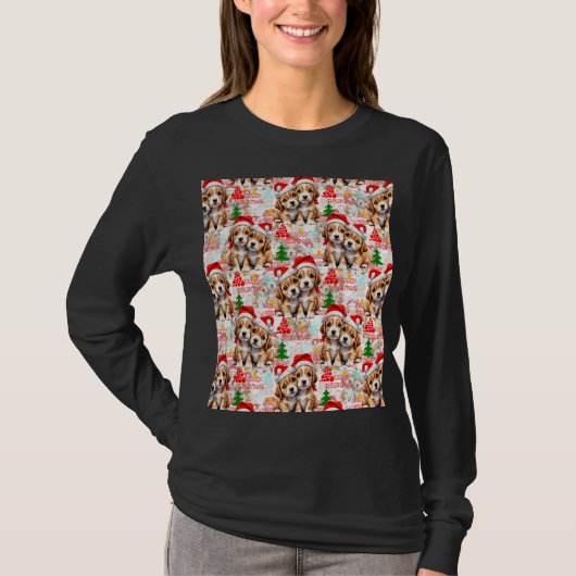 Kerstmis Kerstmuts Hond Puppy Ontwerp - Wit T-shirt (Voorkant)