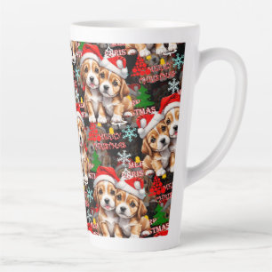 Kerstmis Kerstmuts Hond Puppy Ontwerp - Zwart Latte Mok