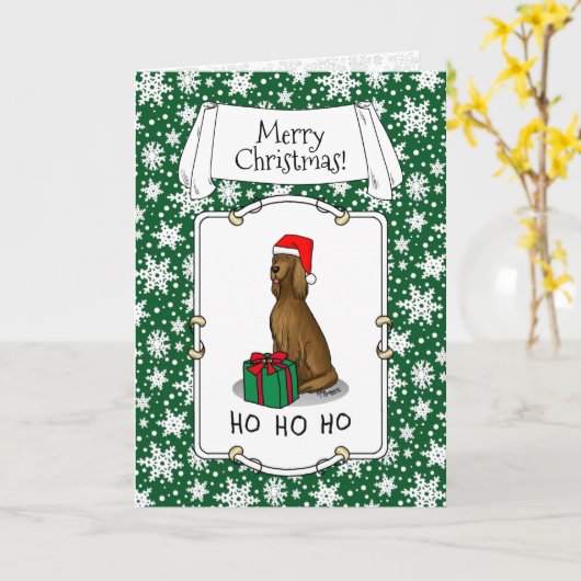 Kerstmis Kerstmuts Ierse Setter Hond (rood 1) Scha Kaart (Gele Bloem)