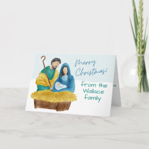 Kerstmis kerststal aquarel aanpasbaar kaart
