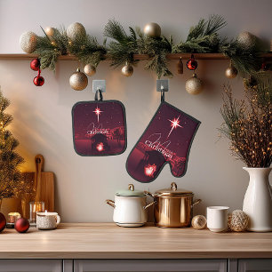 Kerstmis kerststal ornament ovenwant & pannenlap set