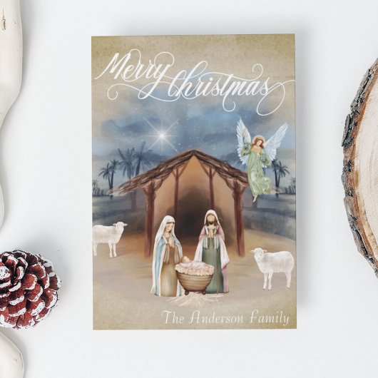 Kerstmis Kerststal Watercolor Feestdagenkaart