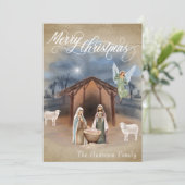 Kerstmis Kerststal Watercolor Feestdagenkaart (Staand voorkant)