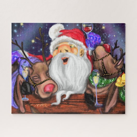 Kerstmis: kersttaskerst en rendieren - flauw legpuzzel (Horizontaal)