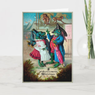 Kerstmis kikkers kerstkaart vintage feestdagen kaart