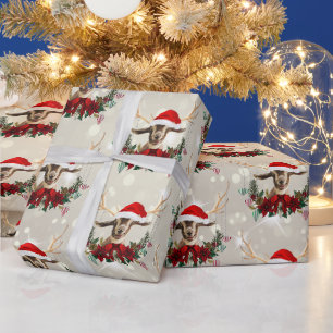 Kerstmis Kind Goat Poinsettia Wreath Cadeaupapier