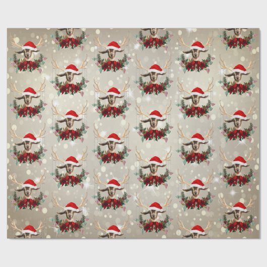 Kerstmis Kind Goat Poinsettia Wreath Cadeaupapier (Vlak)