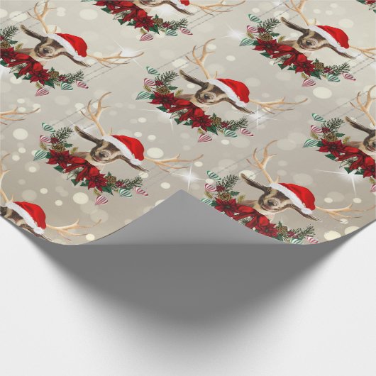 Kerstmis Kind Goat Poinsettia Wreath Cadeaupapier (Hoek)