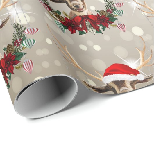Kerstmis Kind Goat Poinsettia Wreath Cadeaupapier (Rol Hoek)