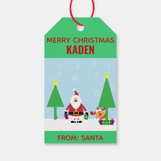 Kerstmis Kinder Cartoon Santa Cadeaulabel (Achterkant)