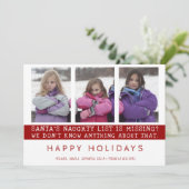 Kerstmis Kinder Funny Naughty List | Foto van de f Feestdagenkaart (Staand voorkant)
