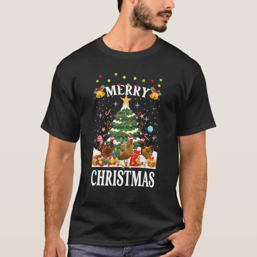 Kerstmis Kip Shirt Kerstman Hoed Lichten Xma (Voorkant)