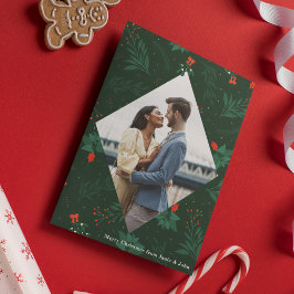 Kerstmis Kiss Mistletoe Romantic Foto Diamond Feestdagenkaart