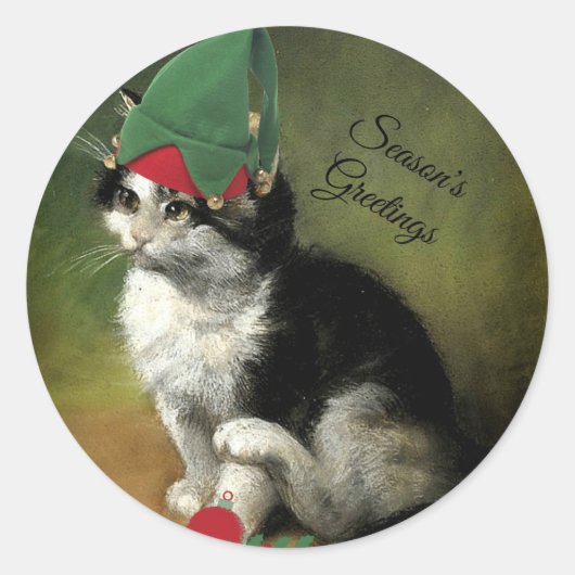 Kerstmis Kitten - Groeten van het seizoen Ronde Sticker (Voorkant)