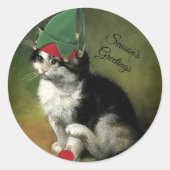 Kerstmis Kitten - Groeten van het seizoen Ronde Sticker (Voorkant)