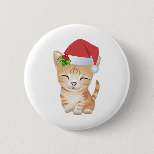Kerstmis Kitty Cat Gift Pin Brooch Ronde Button 5,7 Cm (Voorkant)