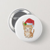 Kerstmis Kitty Cat Gift Pin Brooch Ronde Button 5,7 Cm (Voorkant /achterkant)