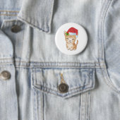 Kerstmis Kitty Cat Gift Pin Brooch Ronde Button 5,7 Cm (In situ)