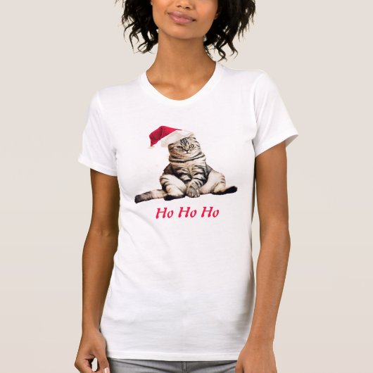 Kerstmis - Kitty Cat Ho Ho - Aangepaste tekst T-shirt (Voorkant)