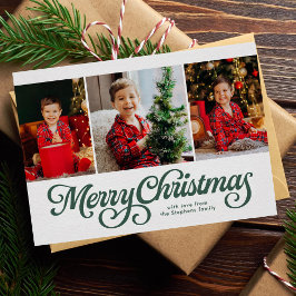 Kerstmis klassiek groen drie foto feestdagenkaart