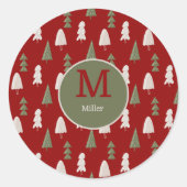 Kerstmis klassieke bomen aangepaste familie monogr ronde sticker (Voorkant)