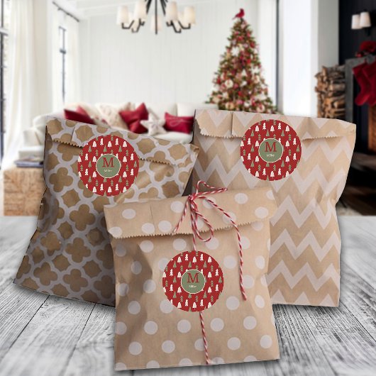 Kerstmis klassieke bomen aangepaste familie monogr ronde sticker