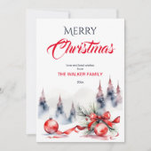 Kerstmis klassieke rode ballen en dennen feestdagenkaart (Voorkant)