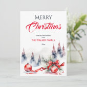 Kerstmis klassieke rode ballen en dennen feestdagenkaart (Staand voorkant)