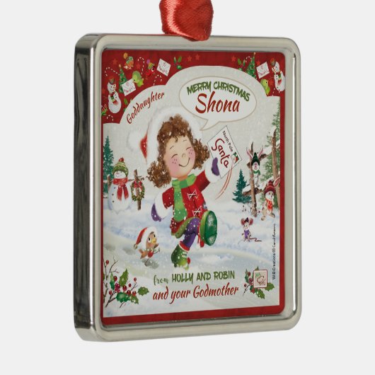 Kerstmis, kleindochter, kerstbrief, metalen ornament (Rechts)