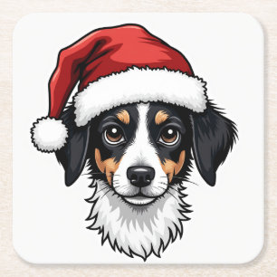 Kerstmis Kleine Hond in Kerstman Hoed Kartonnen Onderzetters