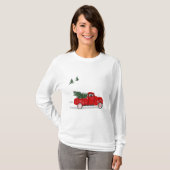 Kerstmis, kleine rode vrachtwagen, lange hoes Dame T-shirt (Voorkant volledig)