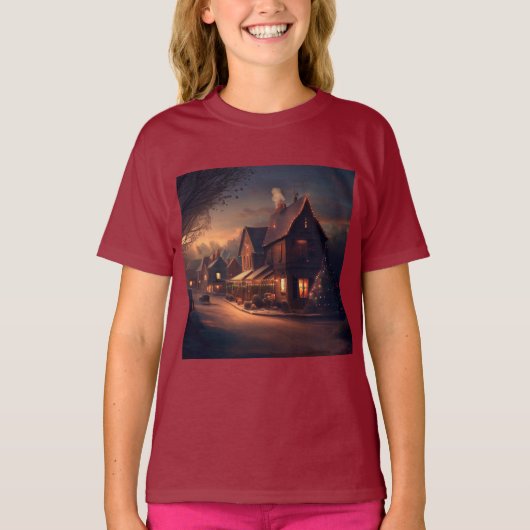 Kerstmis kleine stad 6 t-shirt (Voorkant)