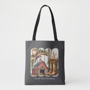 Kerstmis Kleine Stad Retro Western Cowgirl Laarzen Tote Bag