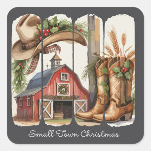 Kerstmis Kleine Stad Retro Western Cowgirl Laarzen Vierkante Sticker
